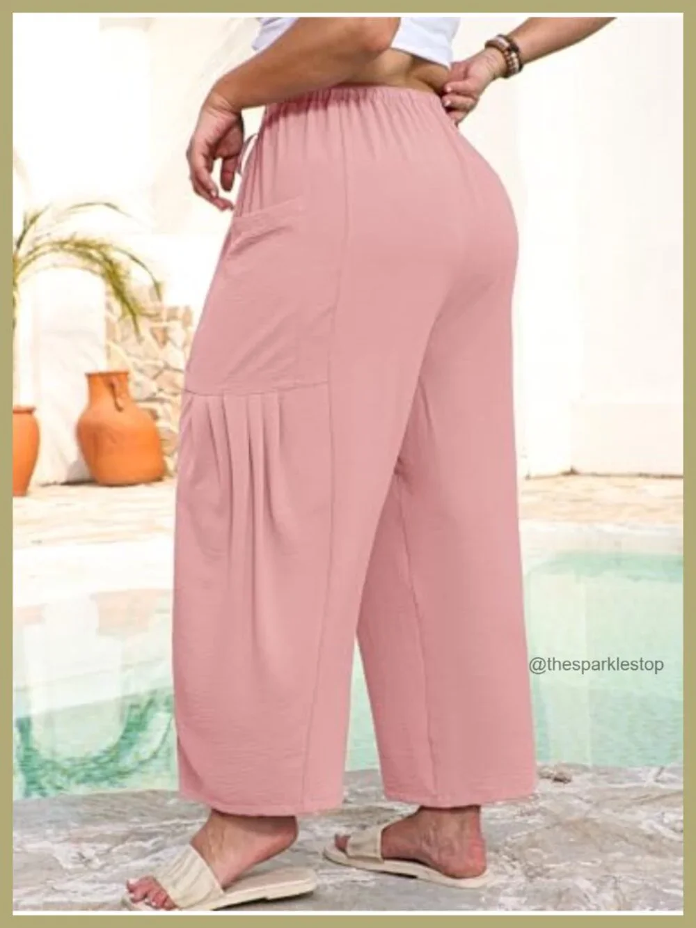 Plus Size Wide Leg Drawstring Pants with Pockets - Ankle Length Palazzo Trousers